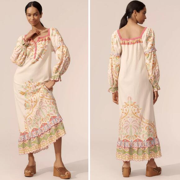 FARM RIO NWT Anthropologie Printed Linen Blend Dress Size XS - Picture 3 of 13